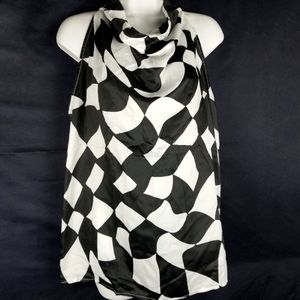 Black and White Sleeveless Satin Blouse